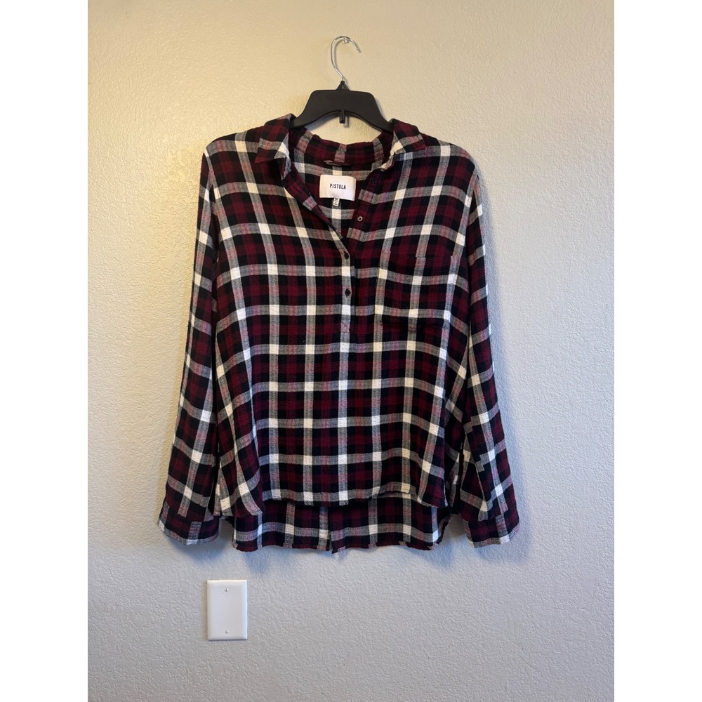 Pistola Burgundy Black Plaid Button Back High Low Shirt XXL P738CZY-DEG
